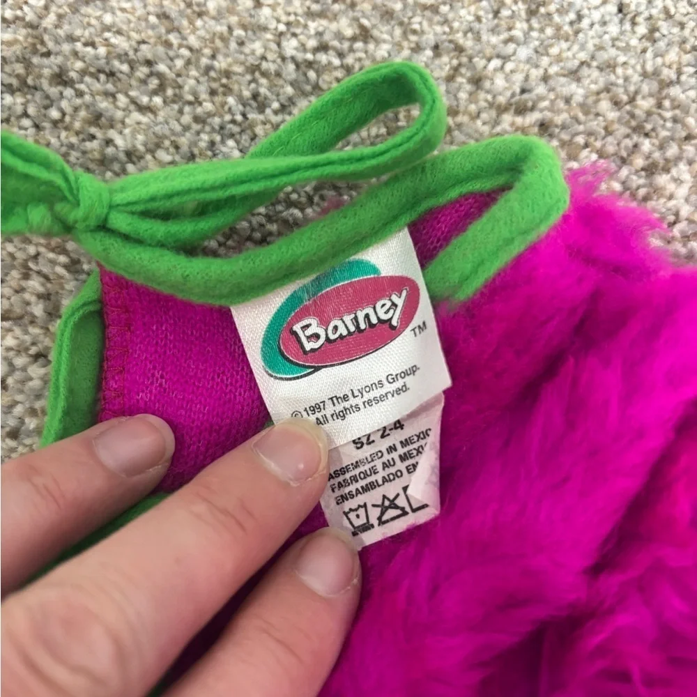 Vintage Kids Toddler 2-4 1990s Barney Costume Faux Fur Jumpsuit Only
